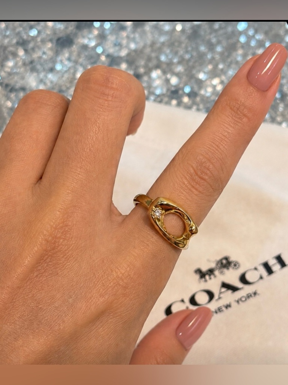 ✨ Coach Gold Tone Crystal Open Ring ✨